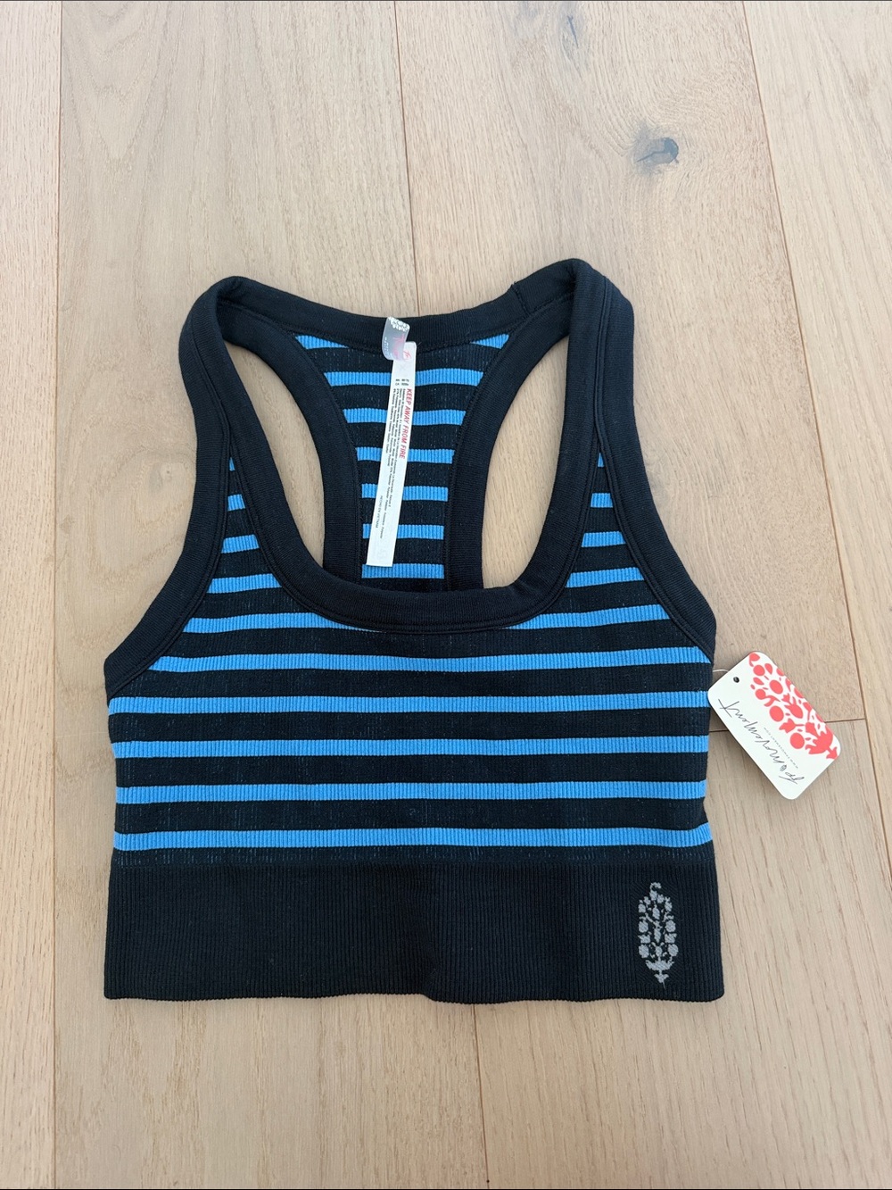 FP Movement Striped Blue & Black Racerback Crop Tank Top Sports Bra XS/S